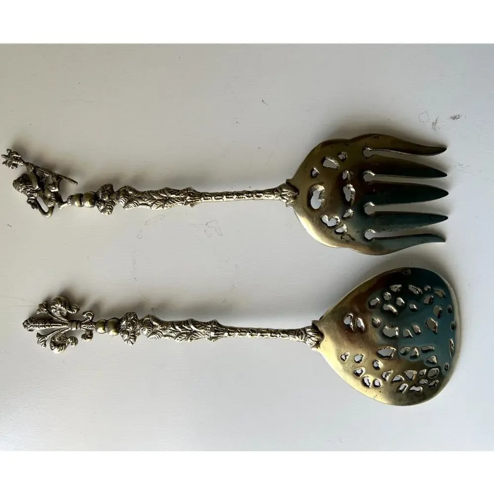 Vintage Ugo Belleni Florentine Serving Set Italy Fork Cherub Fleur de lis